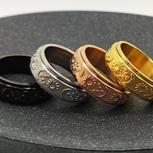 Bague spinner en forme d'avion, soleil, lune et étoiles, bague anti-anxiété pour femme, bague en argent pour lutter contre le stress, TDAH, bague rotative en or, bague rotative