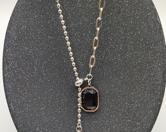 Zwarte edelsteen ketting voor vrouwen, modieuze choker met diamant, agaat stenen hanger ketting, zilveren roestvrijstalen ketting, cadeau voor haar