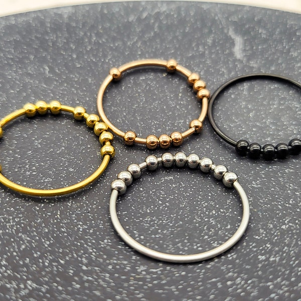 Sorgen-Fidget-Ring, Angst-Perlen-Silberring für Frauen, wasserdichter Edelstahl-Angst-ADHS-Ring, Stressabbau-Ring, Gold-Spin-Ring