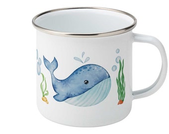 Kid's Personalised Enamel Mug | Whale Sea theme | Birthday Gift | Cute cup | Present | Hot Chocolate Cup | Camping Mug