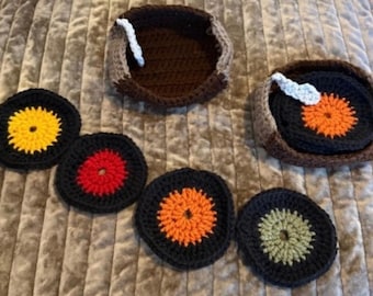 Posavasos de vinilo de ganchillo con cesta para tocadiscos