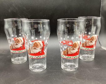 3 Vintage Coca Cola Santa Claus Christmas Glass Cups Coke Series 2