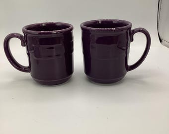 Longaberger Pottery Woven Traditions Eggplant Coffee Cups