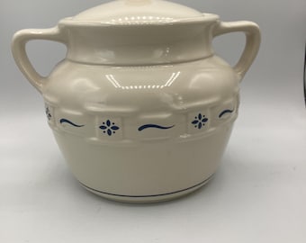 Longaberger Pottery Woven Traditions Blue Bean Pot/Cookie Jar