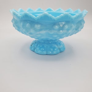 Fenton blue slag hobnail candle holder