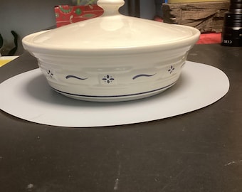 Longaberger Pottery Classic Blue Woven Traditions Lidded Casserole Dish