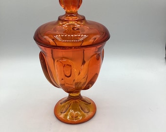 Viking Glass Epic Line 6 Panel Persimmon Lidded Candy Jar