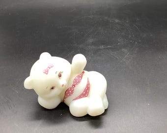Fenton Hand Painted Marilyn Wagner Satin Reclining Bear in Bikini