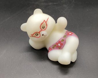 Fenton Hand Painted Marilyn Wagner Satin Reclining Bear