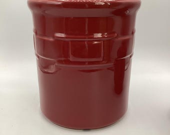 Longaberger Pottery Woven Traditions Paprika Red 2 Quart Crock Utensil Holder