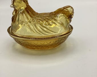 Vintage Hazel Atlas Amber Glass Hen on a Nest