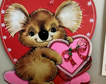 Vtg Valentine Koala Bear Cardboard Cutout