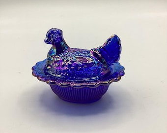 Mosser Cobalt Blue Carnival Mini Hen on Nest Salt Cellar