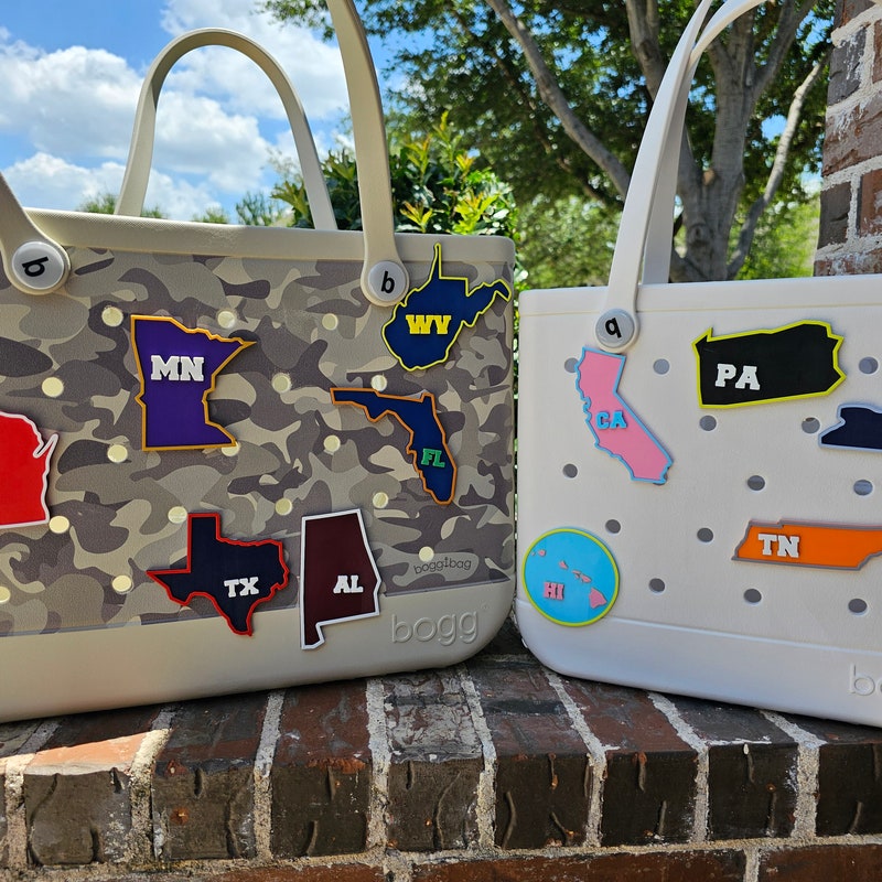 3D Printed Custom State Bag Charms, Bag Accessories, Pool Bag Charms, Beach Bag Charms, Bag Buttons