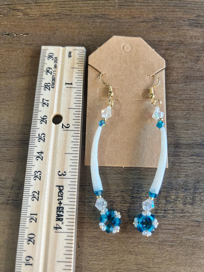 Cluster Ruller Bicone Crystal Blue Dentalium Shell Drop Earrings - Etsy