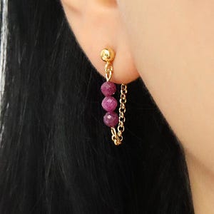 Ruby Ear Jackets Gold Dainty Gemstone Earrings Boho Handmade Jewelry Gifts for Her