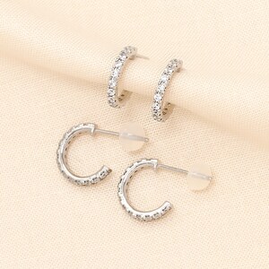 Silver Small Huggie Hoops Dainty CZ Diamond Earrings for Women Minimalist Jewelry Gift