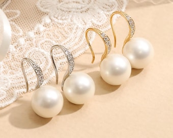 Gold Pearl Drop Earrings, Wedding Earrings for Women, Minimalist Bridesmaid Gift