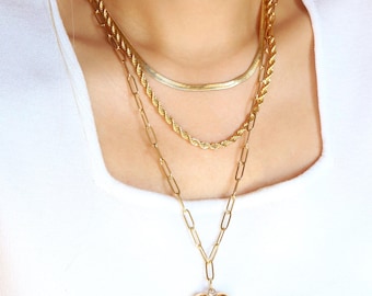 Three Layered Gold Necklace Set Large Heart Pendant Necklace Trendy Jewelry Gift for Her