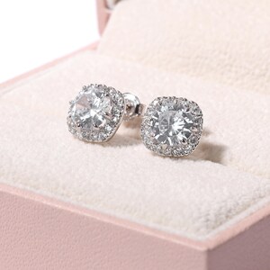CZ Stud Earrings Sterling Silver Dainty Square Crystal Studs for Bridal Weddings Jewelry Hypoallergenic