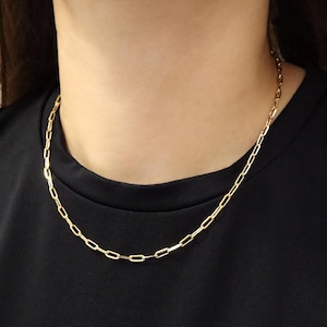 Paperclip Chain Necklace 14K Gold Chain Chokers Simple Layering Chain Necklace Unisex Minimalist Jewelry Necklace Gift for Her Him