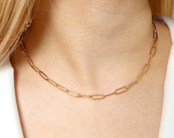 Gold Paperclip Necklace Layering Chain Choker Necklace Minimalist Gift for Her