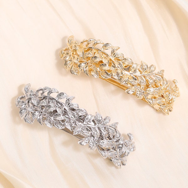 Gold Leaf Barrettes for Bridal Metal Hair Clips for Wedding Barrettes for Thin Thick Hair Accessories for Wedding Hair Gifts