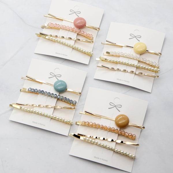 Set of 4 Colorful Hair Bobby Pins Enamel Hair Pin Minimalist Hair Pin Rhinestone Bobby Pin Pearl Hair Pin