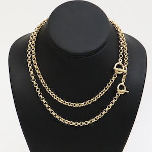 Gold Rolo Chain Necklace with Toggle Closure Chunky Statement Minimalist Everyday Jewelry