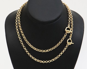 Gold Rolo Chain Necklace with Toggle Clasp Chunky Statement Jewelry Gift for Her