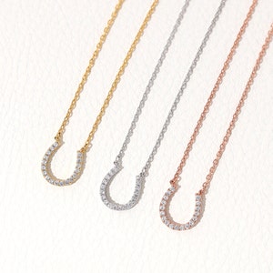 Horseshoe Necklace Sterling Silver Lucky Necklace Crystal Dainty Necklaces Minimalist Jewelry Birthday Gift for Bestie Gifts for Her