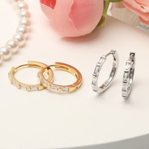 CZ Hoop Earring Sterling Silver Hoop Crystal Gold Hinged Hoops Everyday Earring Minimalist Jewelry Earring Gift for Her Hypoallergenic