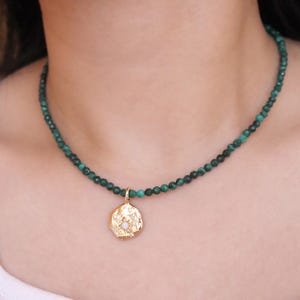 Gemstone Beaded Necklaces Natural Malachite Necklace Delicate Green Beaded Necklaces Gold Charm Necklaces Boho Summer Necklace Gift for Her