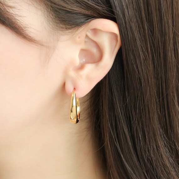 14k Gold Teardrop Earrings Huggie Earrings With Drop Thin Hoop