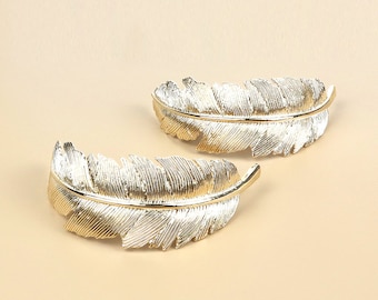 Large Gold Feather Hair Barrette Metal Hair Clip Feather Hair Pin Hair Accessory Hair Clips for Thick Thin Gold Barrette For Women