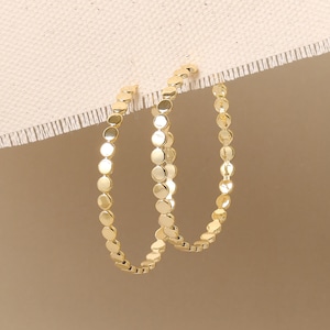 Gold Flat Beaded Hoop Earrings for Women Scalloped Hoops Minimalist Jewelry Gift
