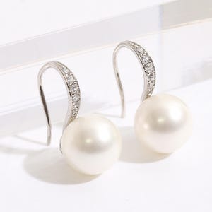 Dainty Pearl Drop Earrings White Gold Earrings Wedding Bridal Earrings White Pearl Jewelry Bridesmaid Gifts Birthday Earring Gift for Her