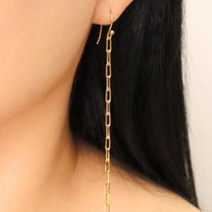 Gold Paperclip Duster Earrings Long Dangle Chain Link Minimalist Statement Handmade Jewelry