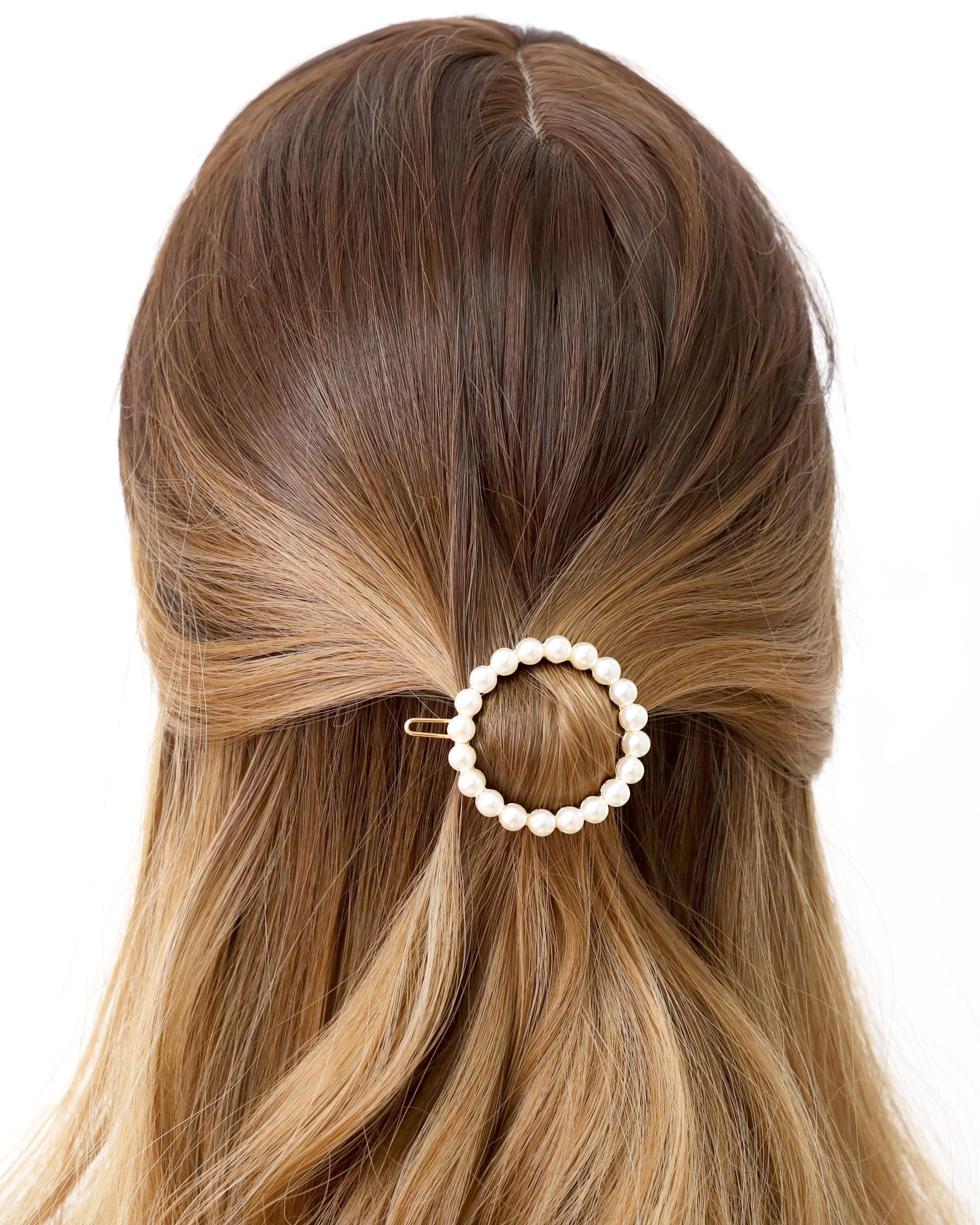 Pearl Round Barrette Hair Clip Fashion Metal Love Heart Hair Clip Elegant Pearl Round  main image 3
