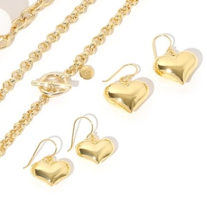 Gold Puffy Heart Earrings Cute Large Heart Drop Earring Love Statement Jewelry Minimalist Hypoallergenic Gift for Besties