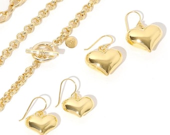 Pendientes colgantes de corazón burbuja, pendientes de oro con forma de corazón abultado, pendientes de plata de ley, joyería Y2K para mujer, regalo