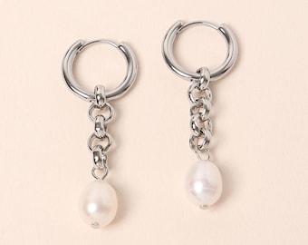 Pendientes colgantes de perlas, aros de plata Huggie, joyería de moda Y2K, regalo para ella