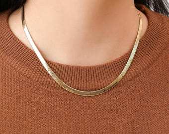 Gold Herringbone Necklace Snake Chain Layering Necklace Minimalist Gift for Her