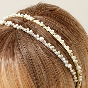 Pearl Beaded Headbands Handmade Headbands Pearl Embellished Headpiece Skinny Headbands for Women Birthday Gift for Teen Gifts for Her