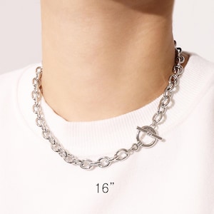 Chunky Chain Necklace Rhodium Plated Cable Chain Choker Layering Necklace Statement Y2K Style T Bar Necklace Gift for Her or Him 16&quot; 18&quot; 20&quot;