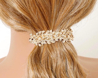 Gold Leaf Metal Barrette Ponytail French Hair Clip for Thick Hair Wedding Accessory Gift
