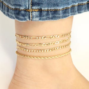 Gold Chian Anklets 4Pack Rope Figaro Mariner Cuban Anklets Gold Ankle Bracelets Layering Anklet Set Minimalist Anklets Gift for Her 10&quot; inch