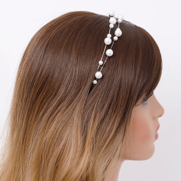 White Pearl Headband, wedding headband, hair accessory for women, Bridal Hair Hoop, Bridal headpiece, Hairbands for women