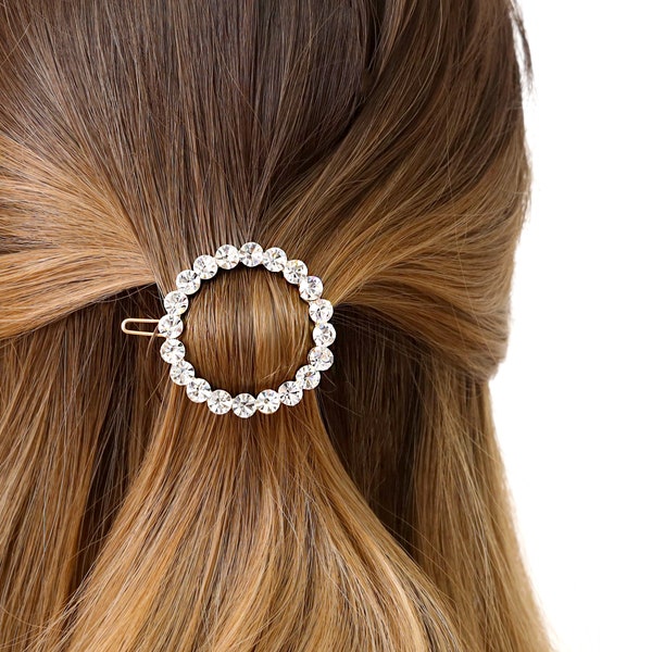 Round Crystal Hair Barrette Circle Hair Clips Hair Barrette for Wedding Hair Clip Crystal Barrette for Bride Gifts for her Hair Gifts