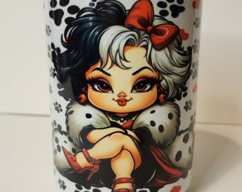Cruella puppy design coffee mug, Dog design mug, Ceramic Tea Mug for Gift, Mothers Day gift, Dalmatian mug design